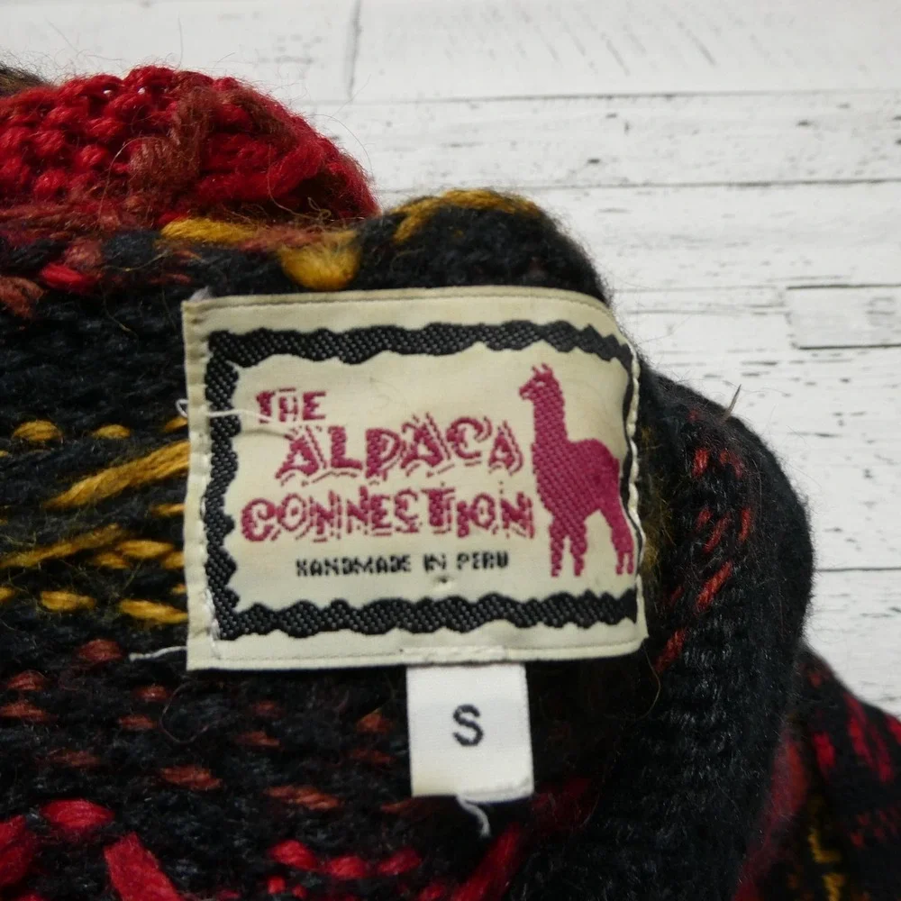 The Alpaca Connection Sweater Womens Small Alpaca Hooded Full Zip Tribal Knit